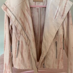 Cozy Pink Leather Jacket with Oversized Collar